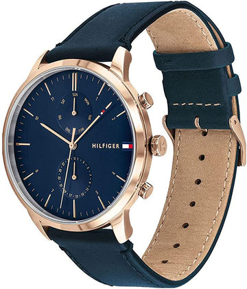 Tommy Hilfiger Analogue Multifunction Quartz Watch for Men with Navy Blue Leather Strap - 1710405